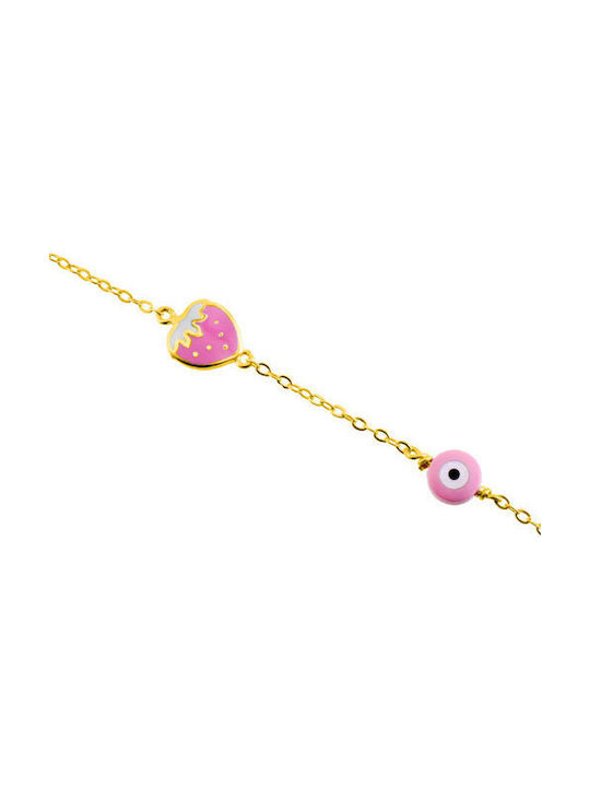 Kids Gold Chain Bracelet 14K with Evil Eye for Girl