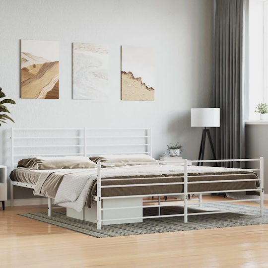 Метално Легло King Size Бяло с Дъски за Матрак 180x200см