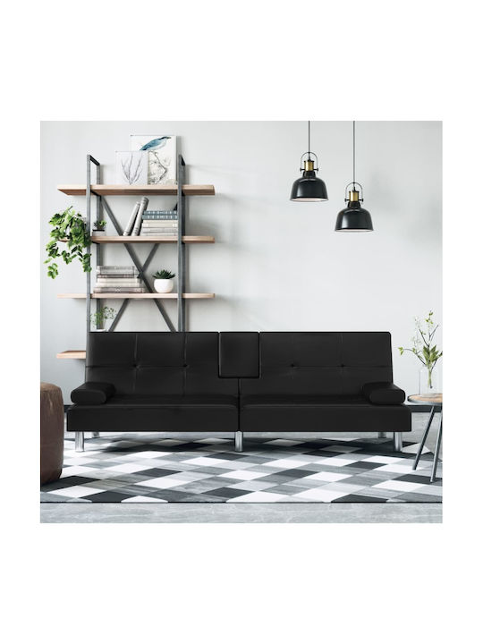 Three-Seater Couch Bed Artificial Leather Black 200x89x70 cm