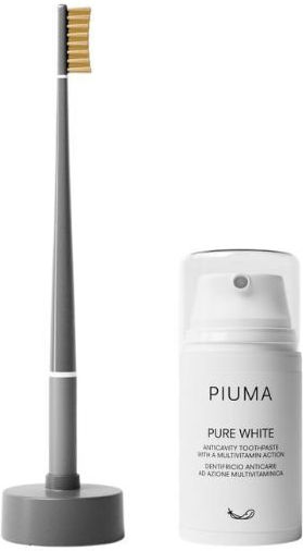Piuma Pure White Οδοντόκρεμα κατά της Τερηδόνας Mint & Μέτρια Οδοντόβουρτσα Γκρι 75ml