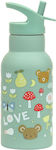 A Little Lovely Company Kids Stainless Steel Thermos Water Bottle with Straw Green 350ml