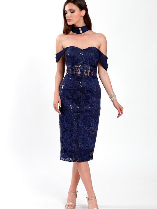 Cecilia Personal Rochie De Seară Cu Paiete Albastru Marin