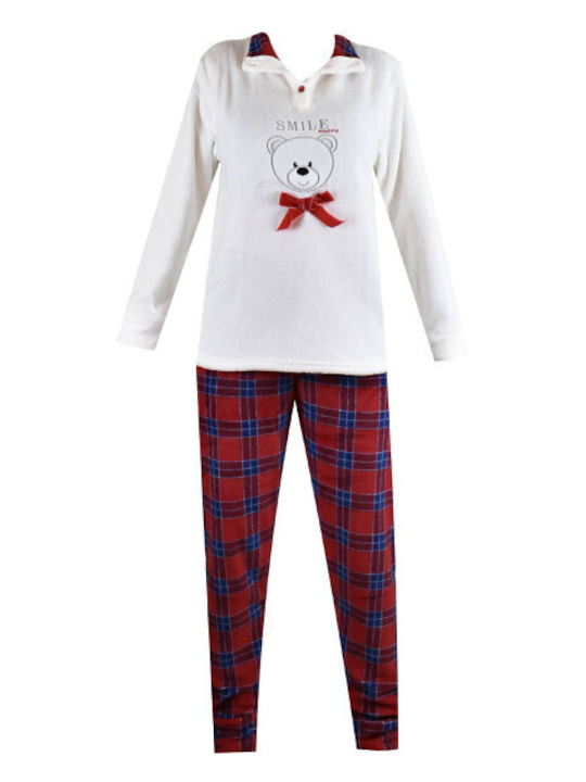 Karelpiu Set Top & Bottom Kids Winter Fleece Pyjamas Ecru