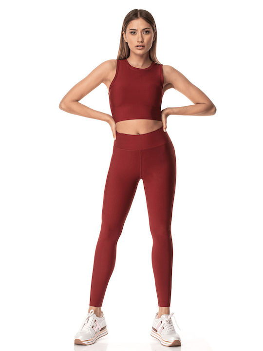 Superstacy Women's Long Training Legging High Waisted Burgundy