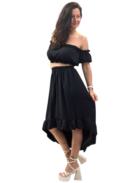 Mohicans Black Line Set with Midi Skirt in Black color