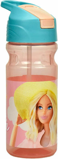 Gim Sticlă pentru copii Barbie Plastic cu pai Roz 500ml