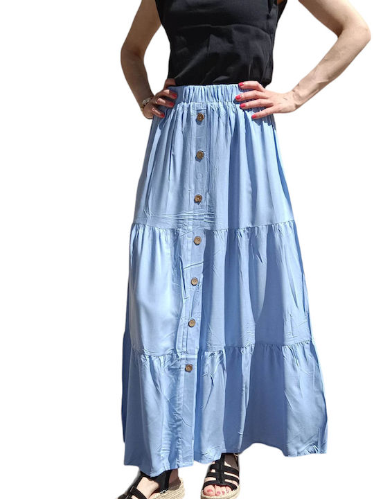 Γυναικεία μακριά φούστα με κουμπιά γαλάζια(κωδ.DRE156)