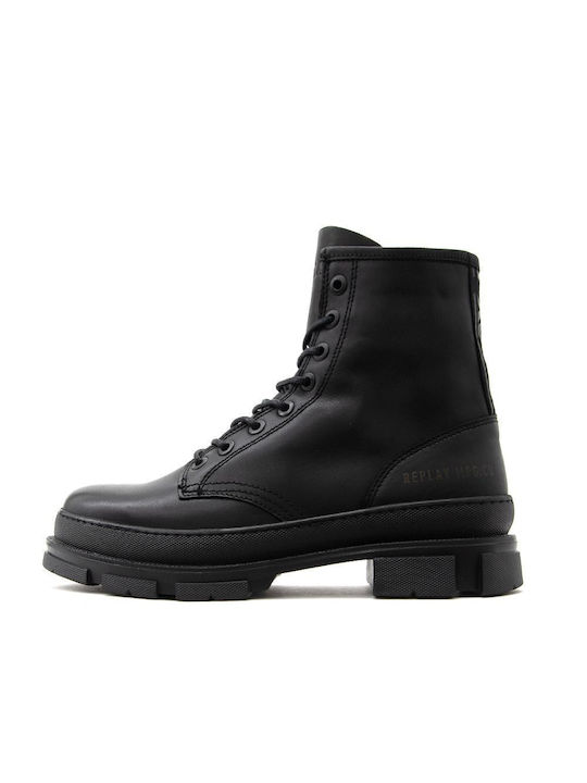 Replay Men's Leather Military Boots Black