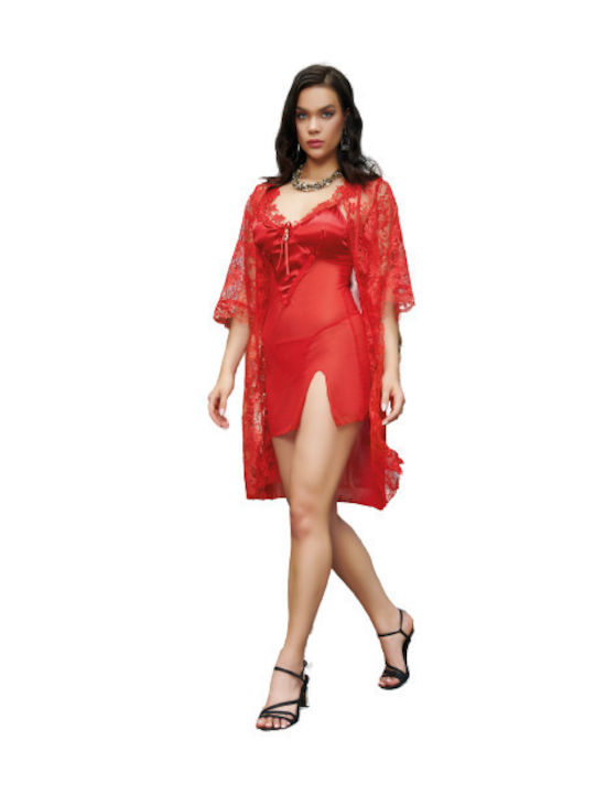 Prestige Summer Women's Robe with Nightdress Red