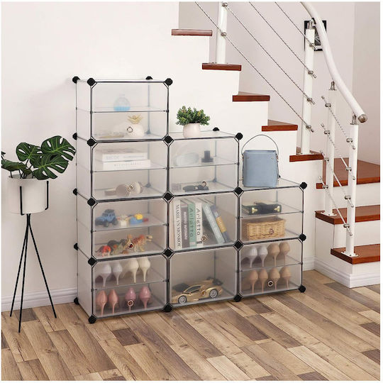 Plastică Suport pentru pantofi cu 9 Rafturi Albă L123xW31xH93cm
