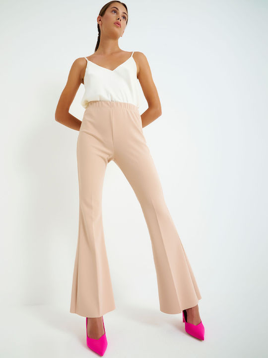 Vicolo Women's Fabric Trousers Flare with Elastic Pink