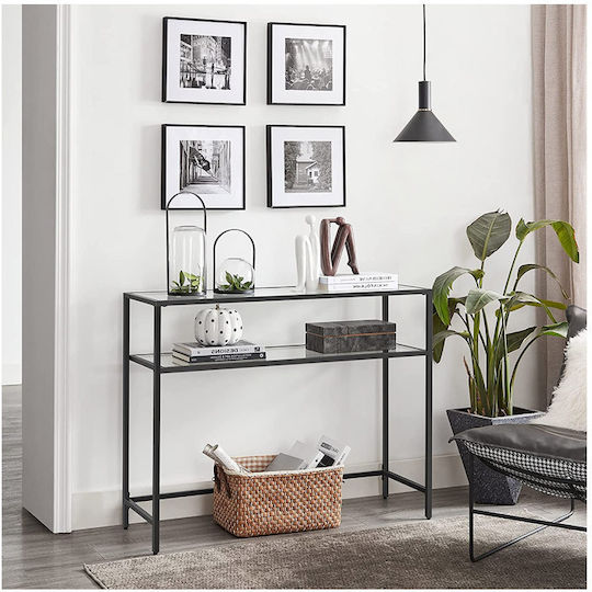 Console Table Metal with Glass Surface Black L100xW35xH80cm