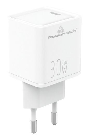 Powertech Φορτιστής Χωρίς Καλώδιο GaN με Θύρα USB-C 30W Power Delivery Λευκός (PT-1093)