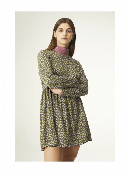 Compania Fantastica All Day Long Sleeve Mini Dress Green Floral DRESS