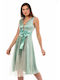 Bellino Midi Dress for Wedding / Baptism Satin Turquoise