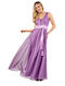 Bellino Summer Maxi Evening Dress Open Back with Tulle Purple