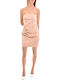 Summer Mini Evening Dress Strapless Satin Beige
