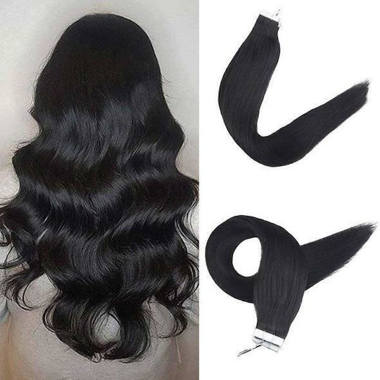 Remy Hair Αυτοκόλλητο Extension με Φυσική Τρίχα Ρεμί σε Σκούρο Μαύρο Χρώμα 1 55cm 4τμχ