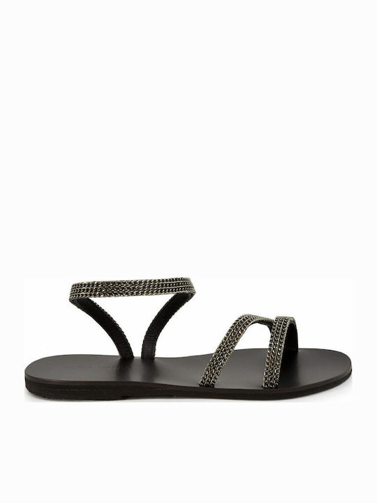 Sofia Manta Leather Women's Flat Sandals Black ...