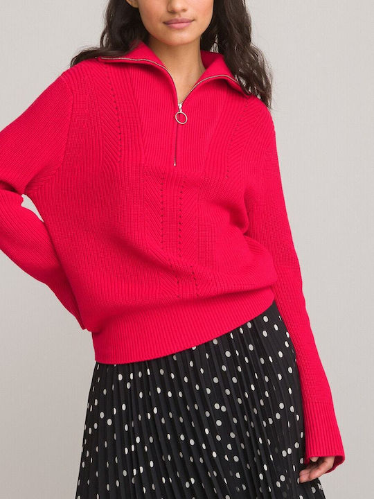 La Redoute Long-sleeved Women's Pullover Cotton with Zipper Red