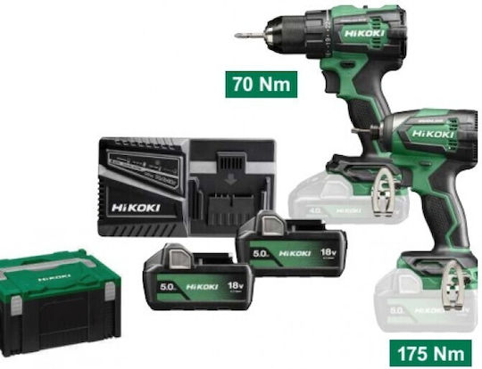 Hikoki KC18DEWCZ Сет Ударна бормашина & Ударна отвертка 18V с 2 батерии 5Ах и куфар