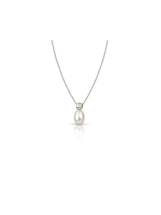 Hillas Halskette aus Weißgold 18k mit Perlen & Diamanten wm2