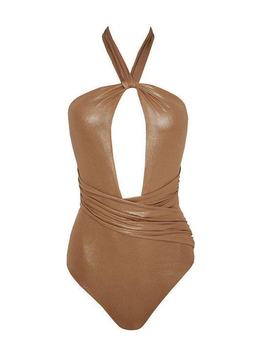 SugarFree One-Piece Swimsuit with Cutouts & Padding Brown