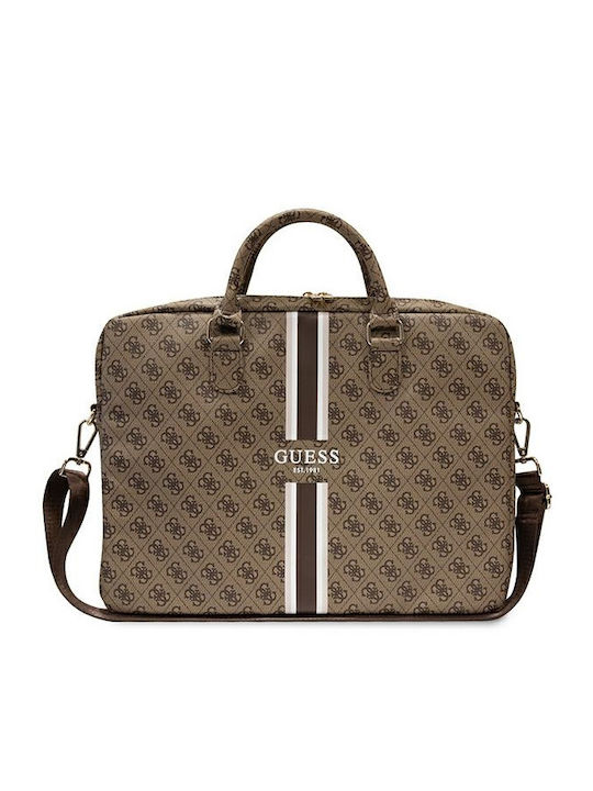 Guess 4G Printed Stripes Shoulder / Handheld Bag for 16" Laptop Brown