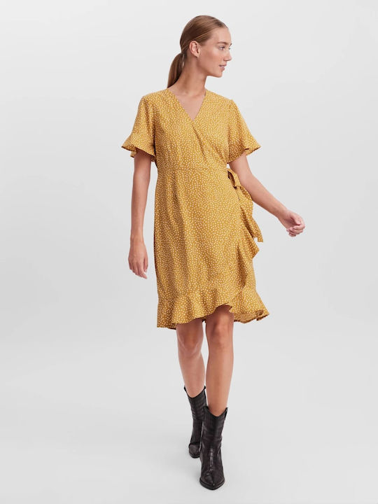 Vero Moda Καλοκαιρινό Midi Φόρεμα Ντραπέ Κίτρινο