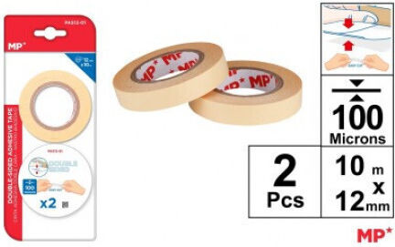 Adhesive Double-Sided Tape Beige 10m x 12mm 2 Pieces