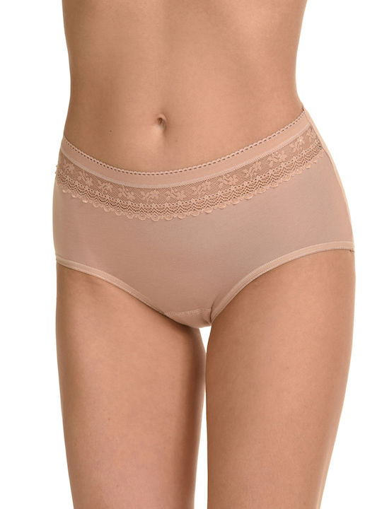 Miss Rosy Baumwolle Hoch tailliert Damen Slip mit Spitze Beige