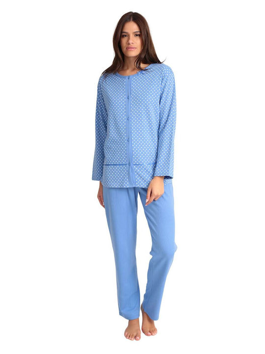 Lydia Creations Winter Women's Pyjama Set Cotton Light Blue