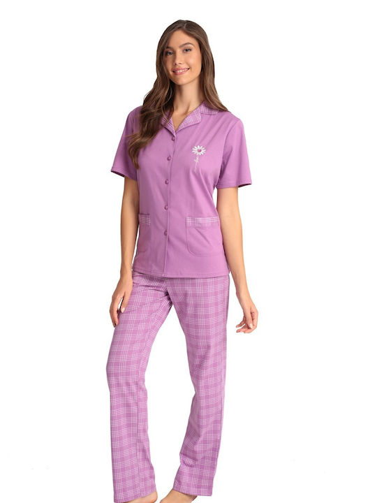 Lydia Creations Summer Women's Pyjama Set Cotton Lilac