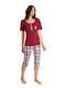 Lydia Creations Sommer Damen Pyjama-Set Baumwolle Burgundisch