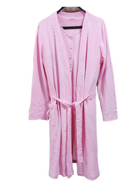 Odyssey Winter Damen Baumwolle Robe mit Nachthemd Rosa