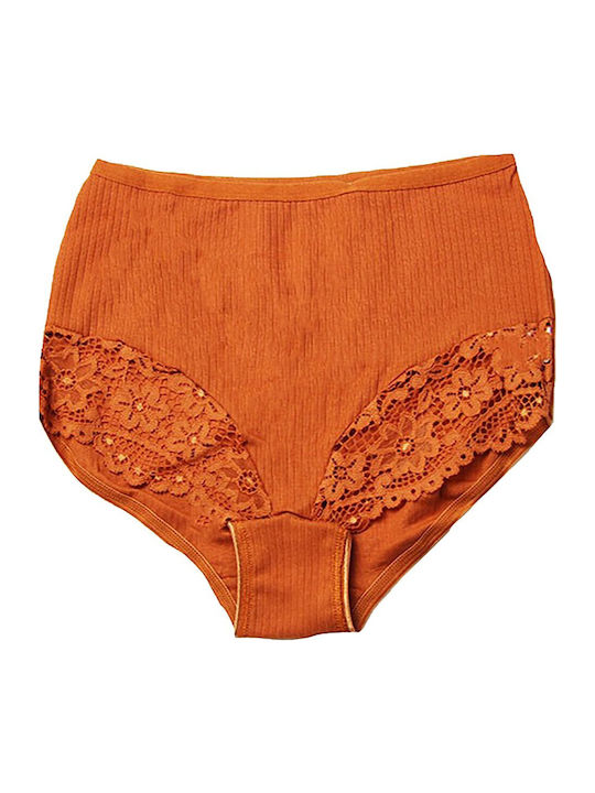 Hochtailliert Damen Slip mit Spitze Orange