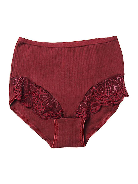 High-waisted Women's Slip with Lace Burgundy