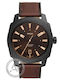 Fossil Machine Ανδρικό Ρολόι 49mm Μπαταρίας με Καφέ Δερμάτινο Λουράκι