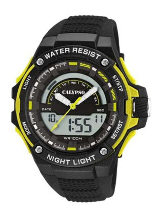 Calypso Analog/Digital Herrenuhr Batterie mit Schwarz Kautschukarmband