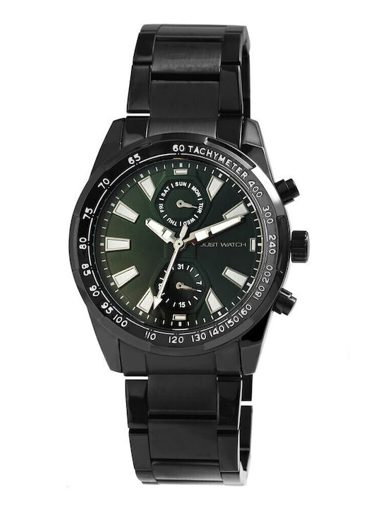 Just Watch Men's Watch Chronograph Battery with Black Stainless Steel Strap