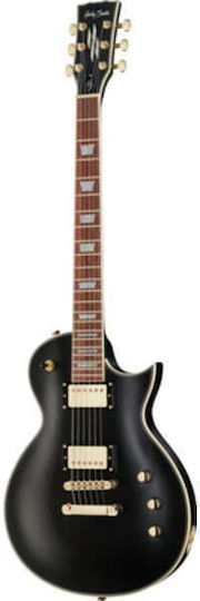 Harley Benton Plus Electric Guitar Single cut with HH Pickup Configuration Vintage Black Matte with Case