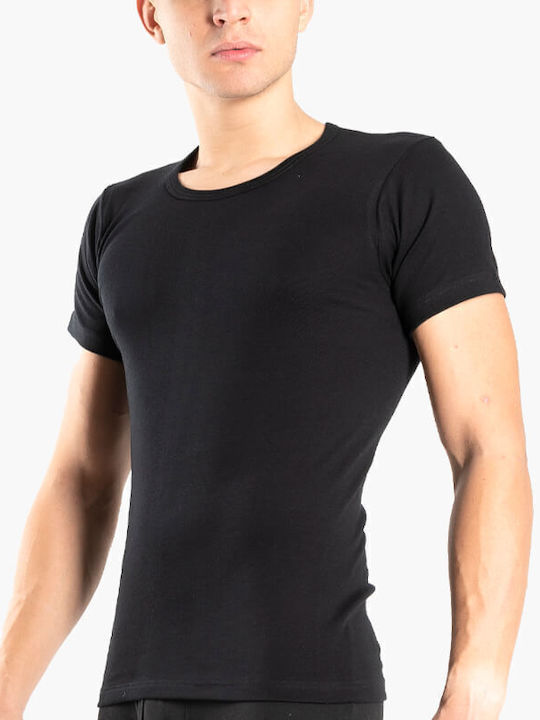 Men's Undershirt Short-sleeved in Black Velvet-Black Metal Color