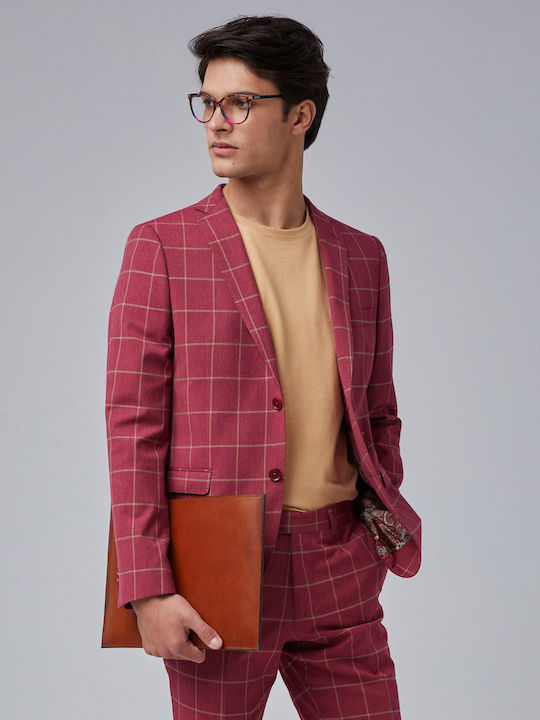 Cotton Men's Suit Jacket Slim Fit Red