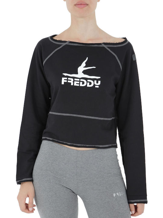 Freddy Damen Crop Top Baumwolle Langarm Schwarz