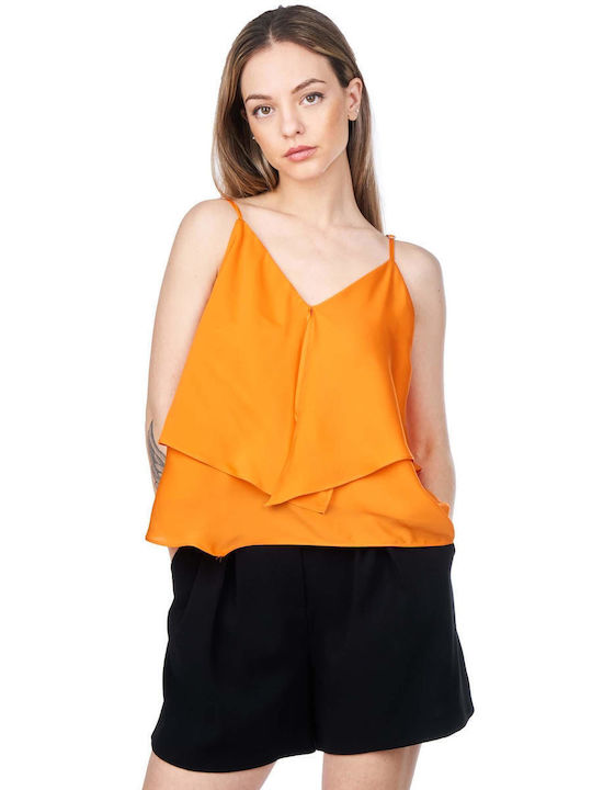 Pinko 1 Women's Summer Crop Top Satin Sleeveless Orange
