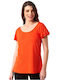 Anna Raxevsky Women's Summer Blouse Short Sleeve with Boat Neckline Orange