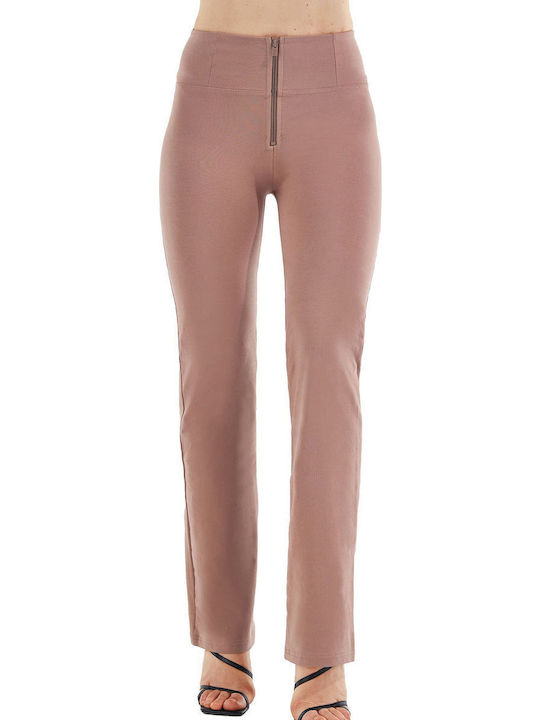 Damen Hoch tailliert Stoff Hose Push-up Braun