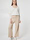 Women's Fabric Trousers Flared with Elastic Regular Fit Beige