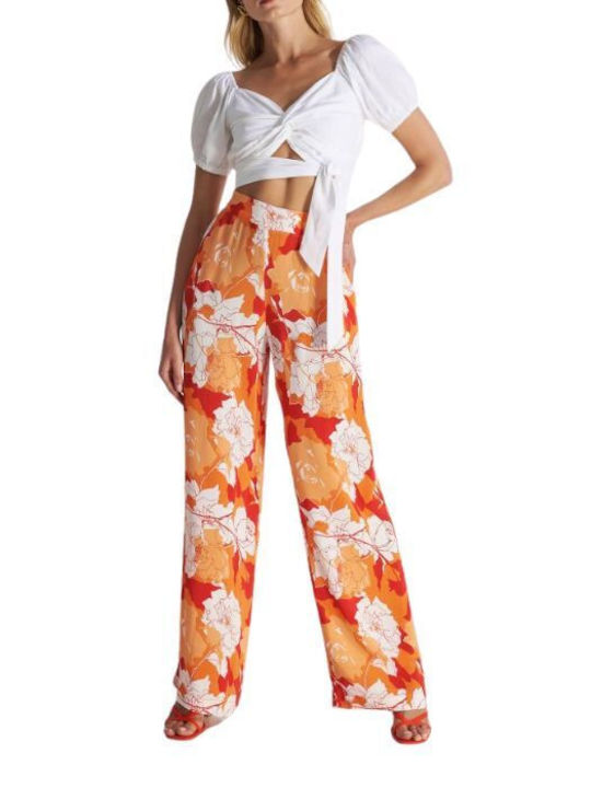 Ale - The Non Usual Casual Women's High-waisted Fabric Trousers Floral