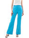 PANTS Γυναικείο Ψηλόμεσο Υφασμάτινο Παντελόνι σε Ίσια Γραμμή Γαλάζιο